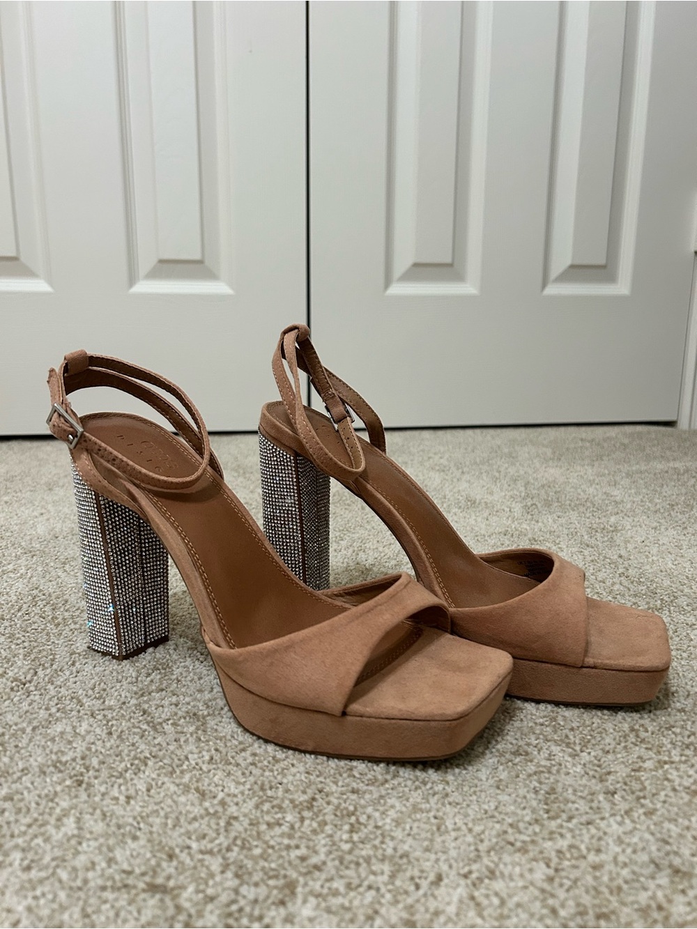 ASOS noun platform barely there embellished heeled sandals in beige size 9